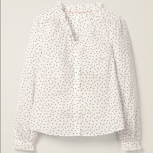 Boden Pippa Blouse white navy polka dots size 18